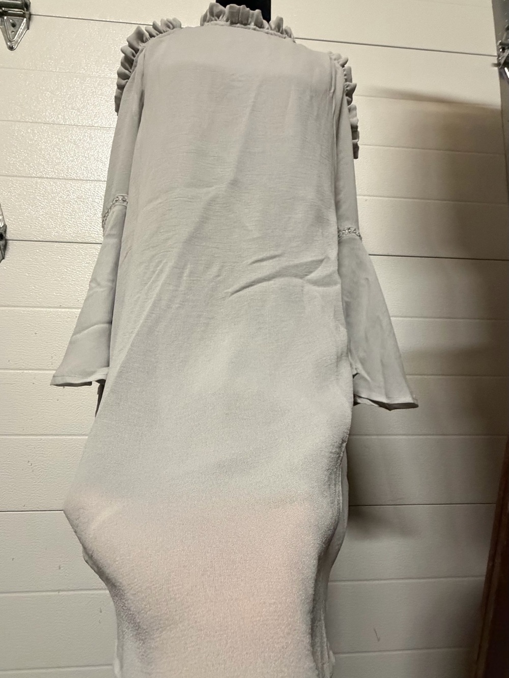 PPLA Light Gray Long Sleeve Ruffle Shoulder Dress - Picture 6 of 7